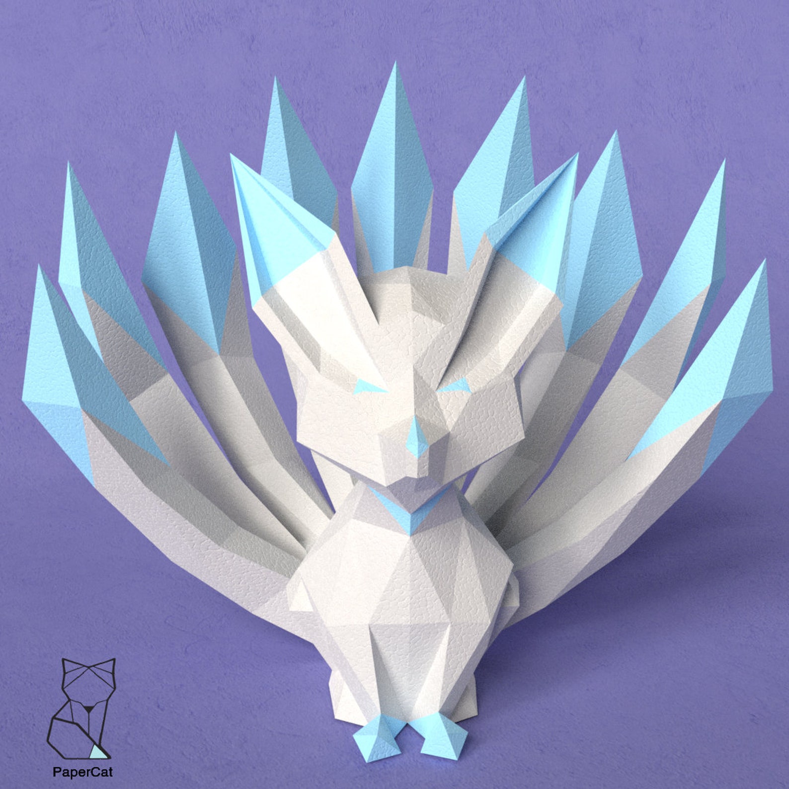 Kitsune Papercraft Paper fox Low poly Yokai Etsy