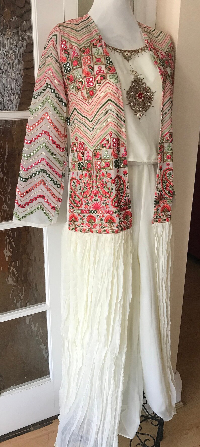 UK Stock-Crop top with long jacketGeorgetteEmbroidered PlazzoIndowesternGiftMother\u2019s Day