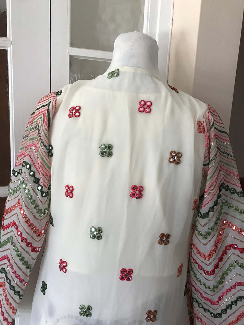 UK Stock-Crop top with long jacketGeorgetteEmbroidered PlazzoIndowesternGiftMother\u2019s Day