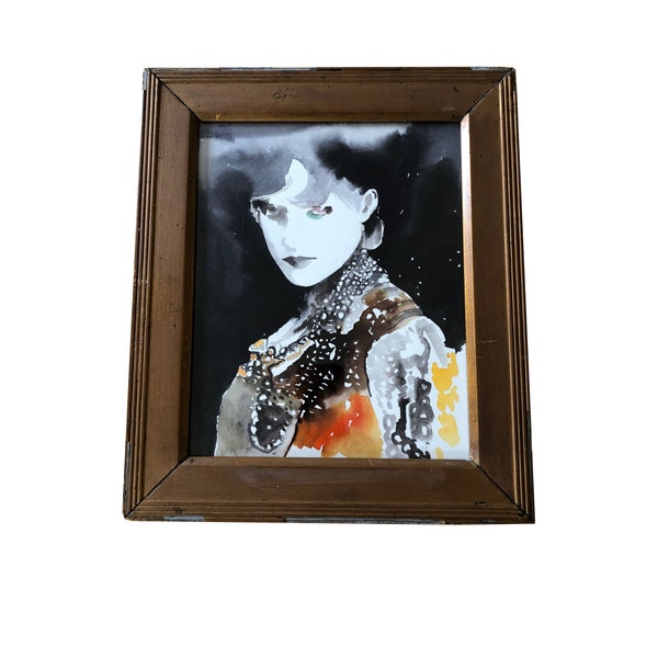 Vintage Frame and Watercolour Ink Portrait