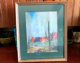 Vintage Desert Cactus Watercolor Framed Print