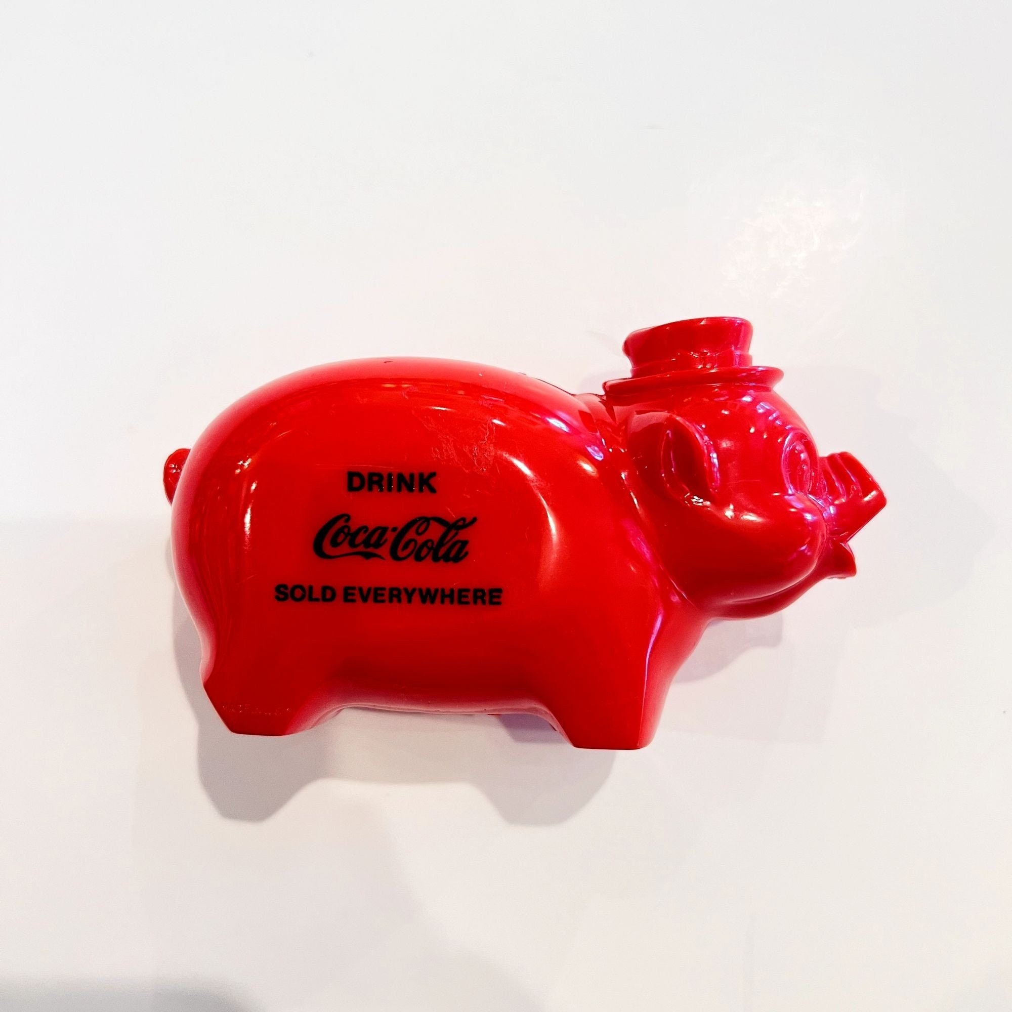 1960s Vintage Red Molded Plastic Coca Cola Pig Coin Piggy Bank Sold Everywhere Advertising