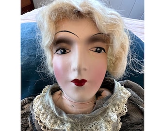 Vintage 1920's 30's Blonde Flapper Style French Boudoir Bed Fashion Composition Doll