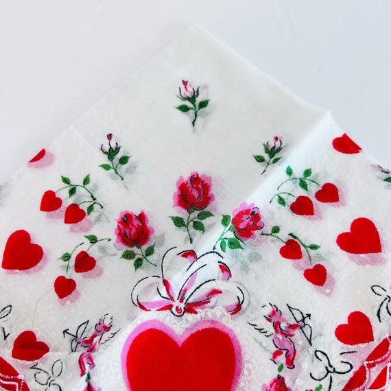 Vintage 1940's Like New Red And White Heart Hanki… - image 5