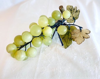 Vintage Italian Alabaster Marble Stone Jade Green Grape Cluster With Stem MCM