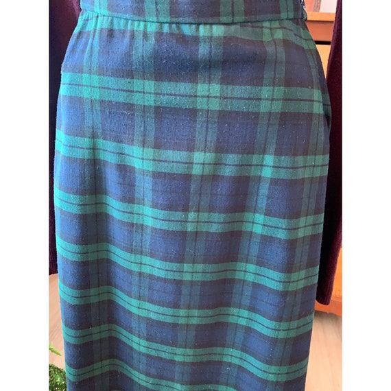 Vintage Navy And Green Long Plaid Skirt - image 2