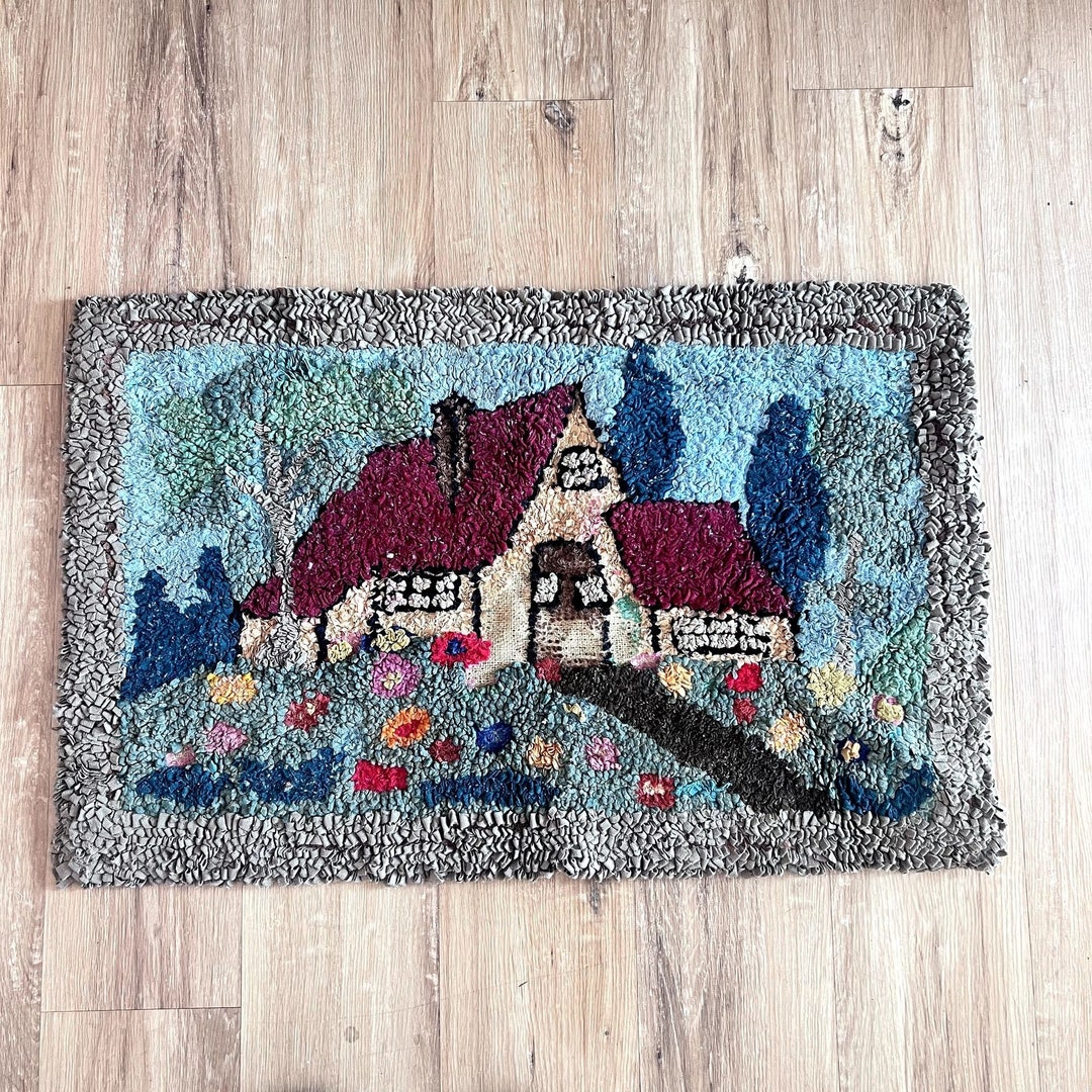 Early RARE Antique Folk Art Hand Made Unique Rag Rug / Wall Hanbging ...
