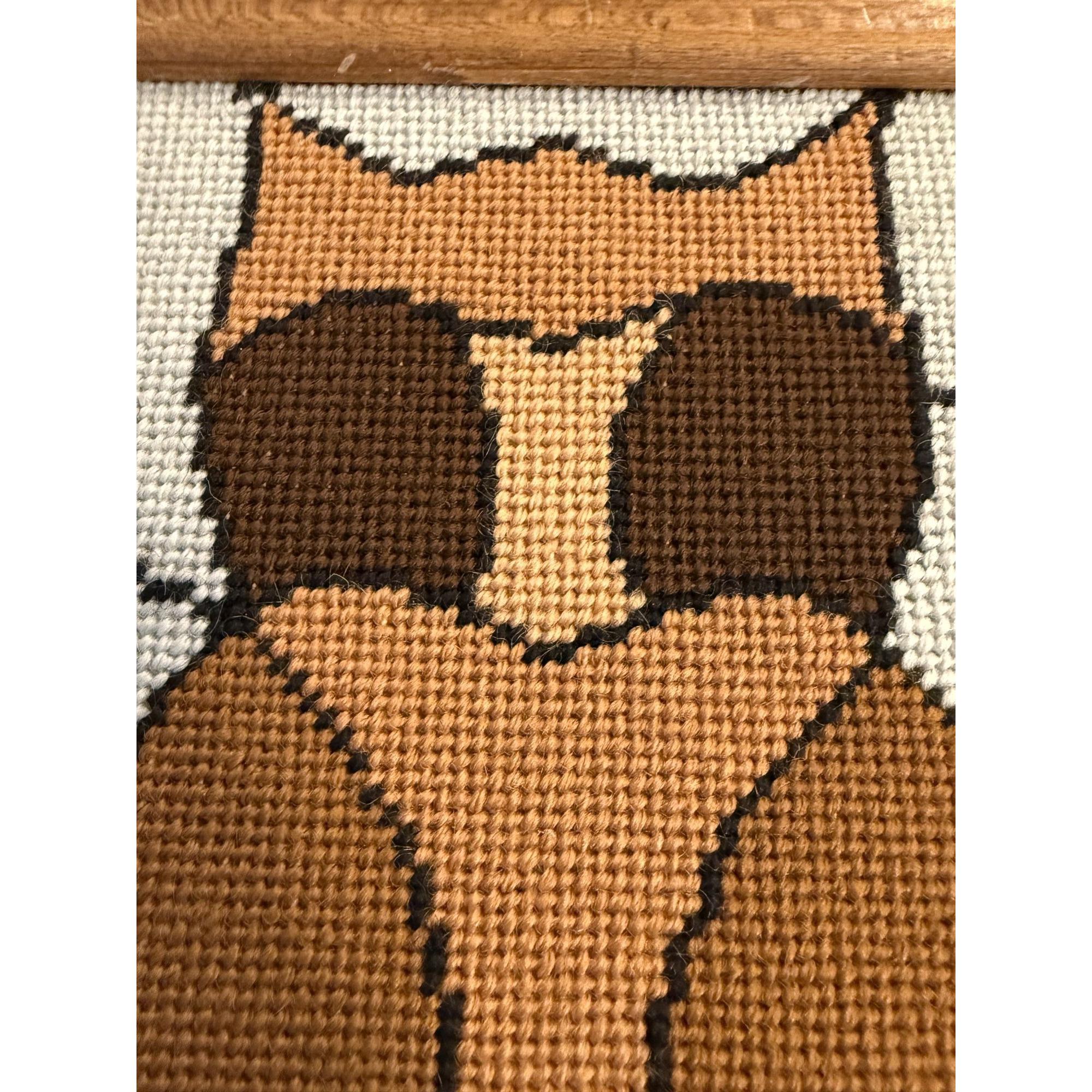 Vintage Eclectic Framed Owl Cross-stitch Needlepoint Art 10"x12" Brown ...