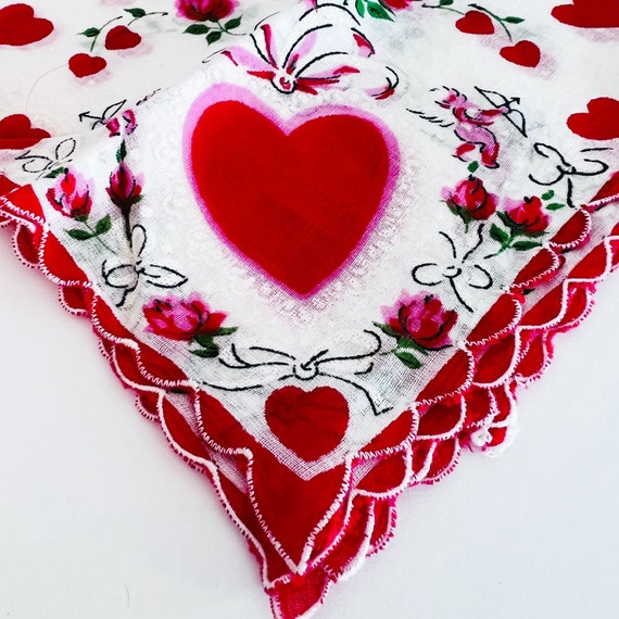 Vintage 1940's Like New Red And White Heart Hanki… - image 4