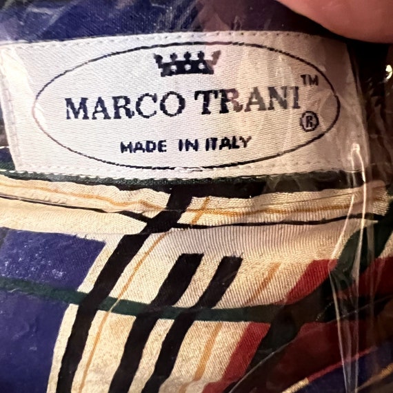 NEW Vtg Lg. Blue Red Check Marco Trani Italy Long… - image 2