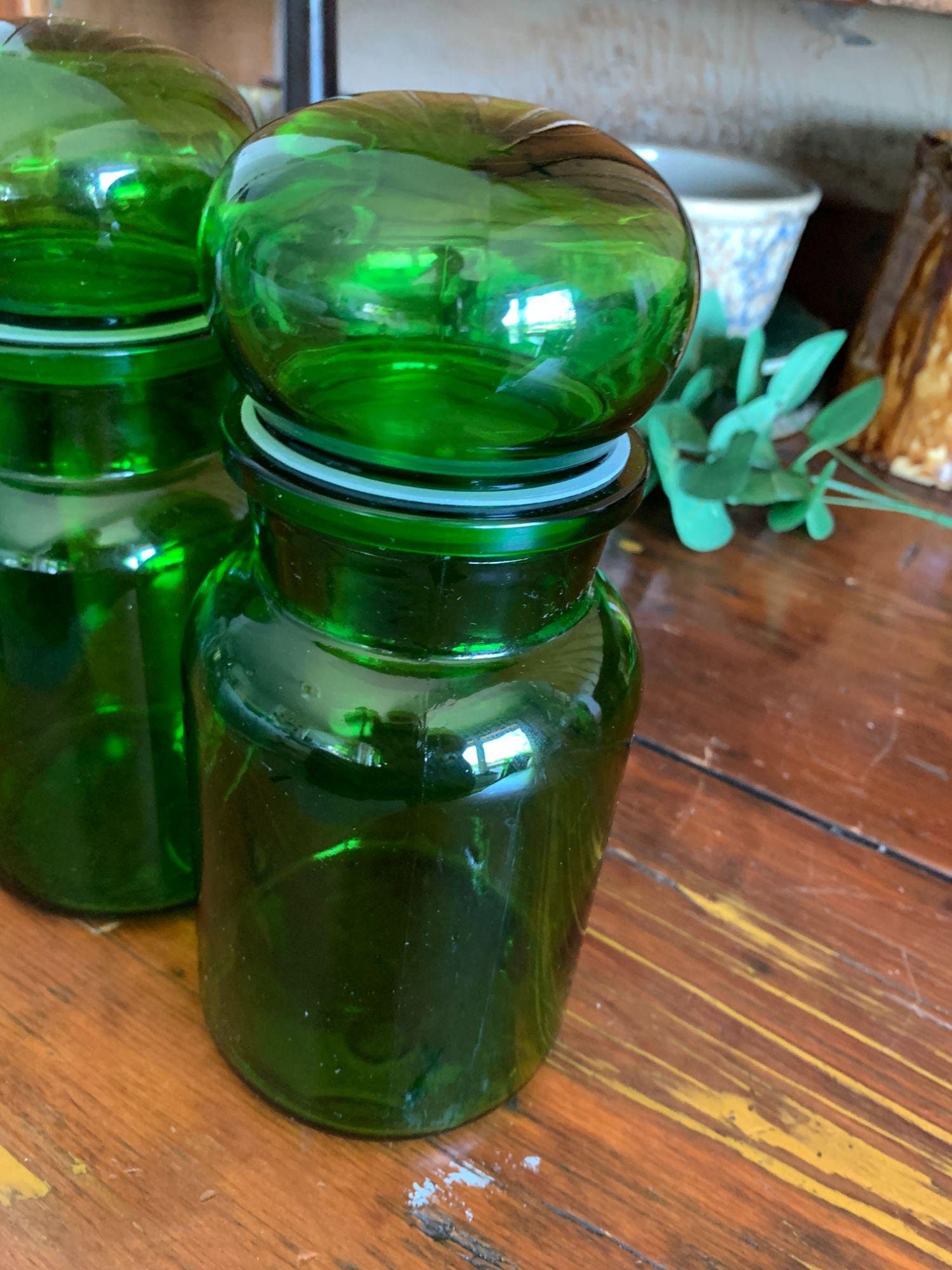 1970s Vintage Green Glass Canisters Etsy