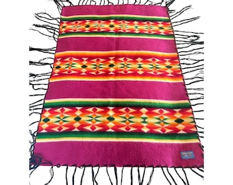 Pendleton Beaver State Wool Blanket Throw With Fringe 31"x44" Pink/Multicolor Geometric Design / Perfect Baby Blanket or Throw