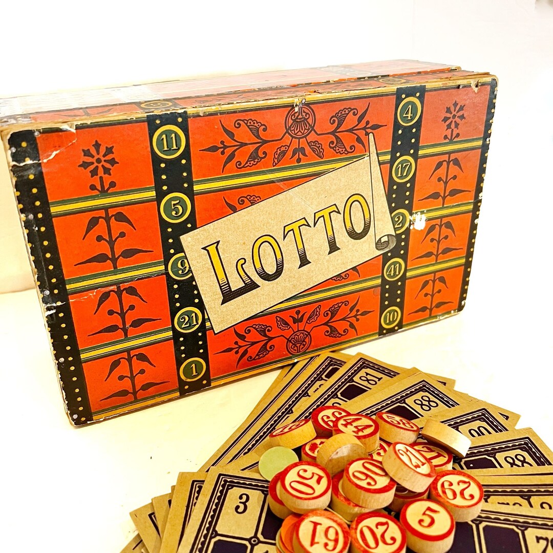 1930's Vintage Lotto Bingo Game in Box Bright Graphics / Milton Bradley