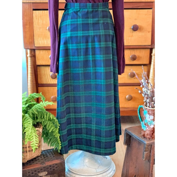 Vintage Navy And Green Long Plaid Skirt - image 3