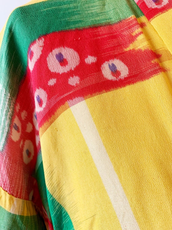 Antique Silk Kimono Graphic Pattern In Yellow Gre… - image 4