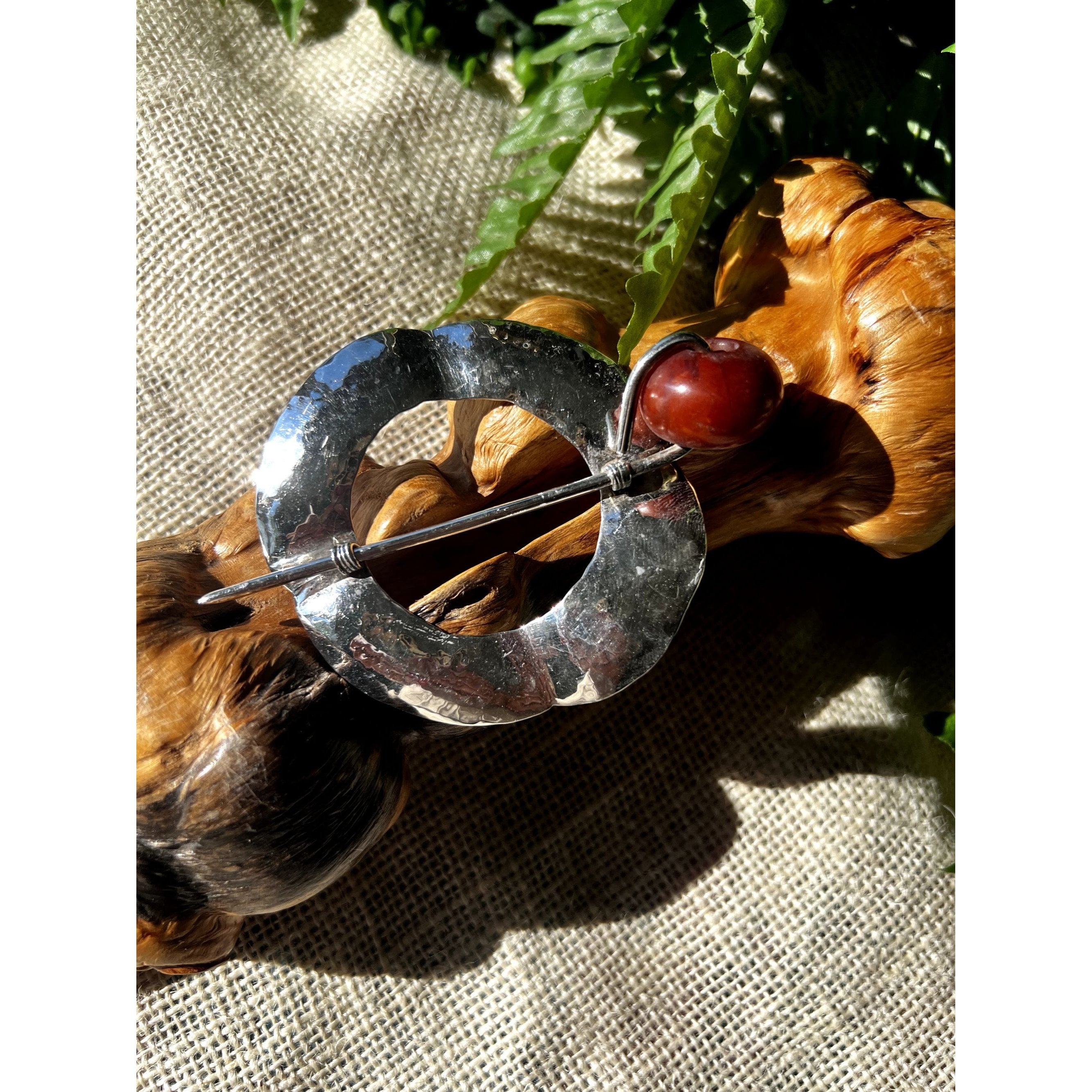 Solid Hammered Sterling Silver Hair Stick Pin Barrette With Tigers Eye or Brown Pat Areias Sterling Silver French Roll Hair Pin H32 main image 2