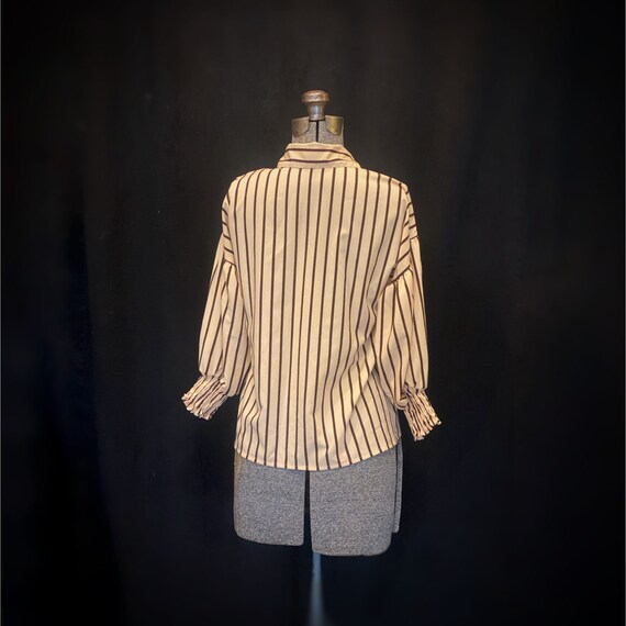 Vintage / Cream and Brown Stripe / Balloon Sleeve… - image 2