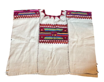 Traditional Vintage Handmade Mayan Huipil Woven Folk Art Embroidered Tunic/Poncho/Top