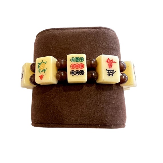 Vintage Eclectic Asian Majong Stretch Bracelet Bangle /  Asian Script Design