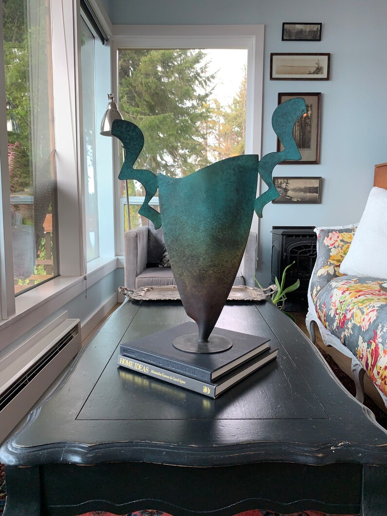 Modern Copper Vase With Green Aged Patina