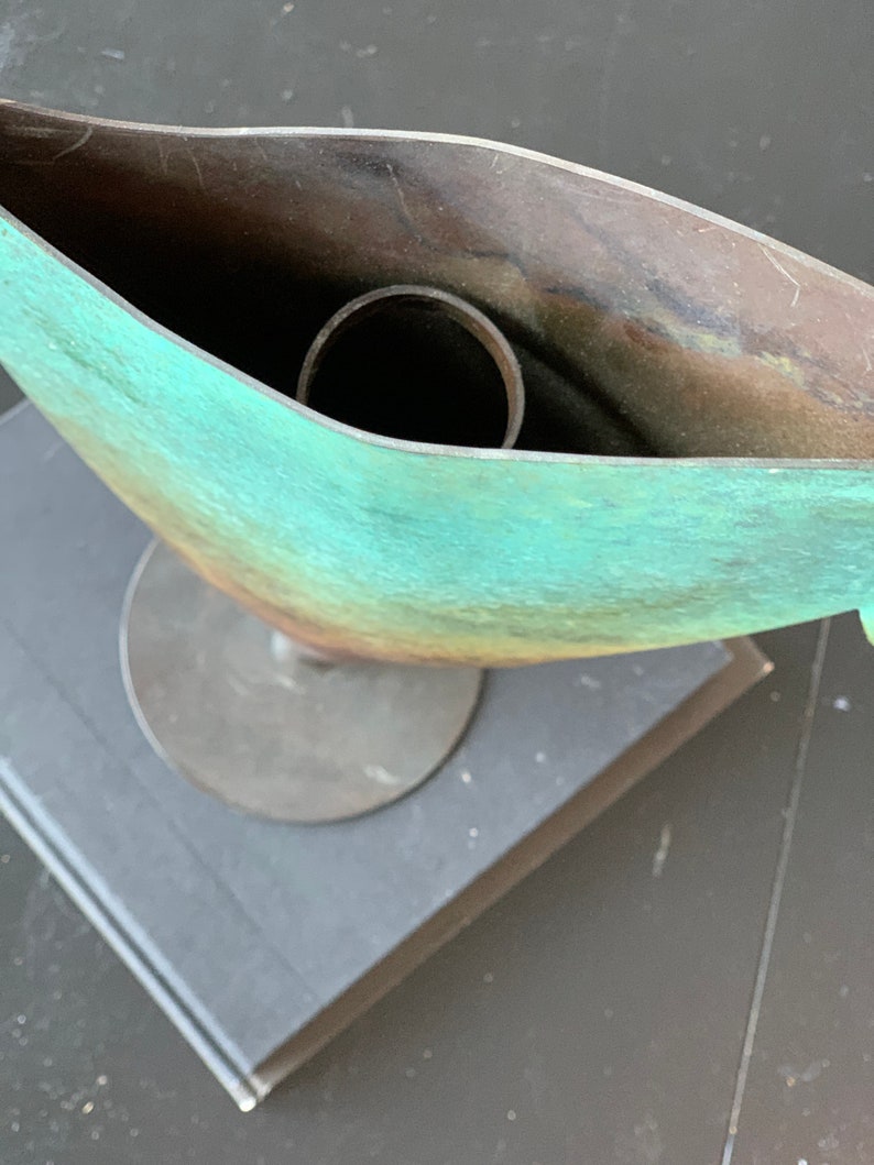 Modern Copper Vase With Green Aged Patina