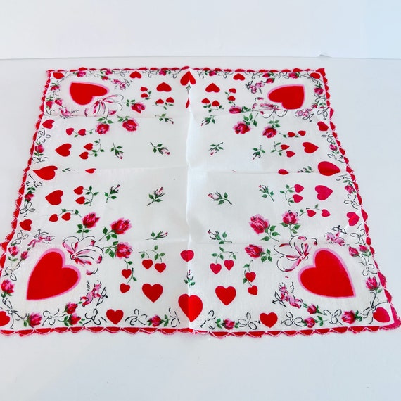 Vintage 1940's Like New Red And White Heart Hanki… - image 2