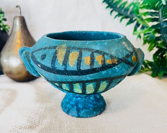 Mid Century Italian Bitossi Style Compote Footed Pedestal Bowl Vase Lava Brutalist