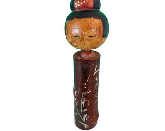 Vintage Handcrafted Japanese Kokeshi Doll 6" Wooden Hand-Painted Folk Art