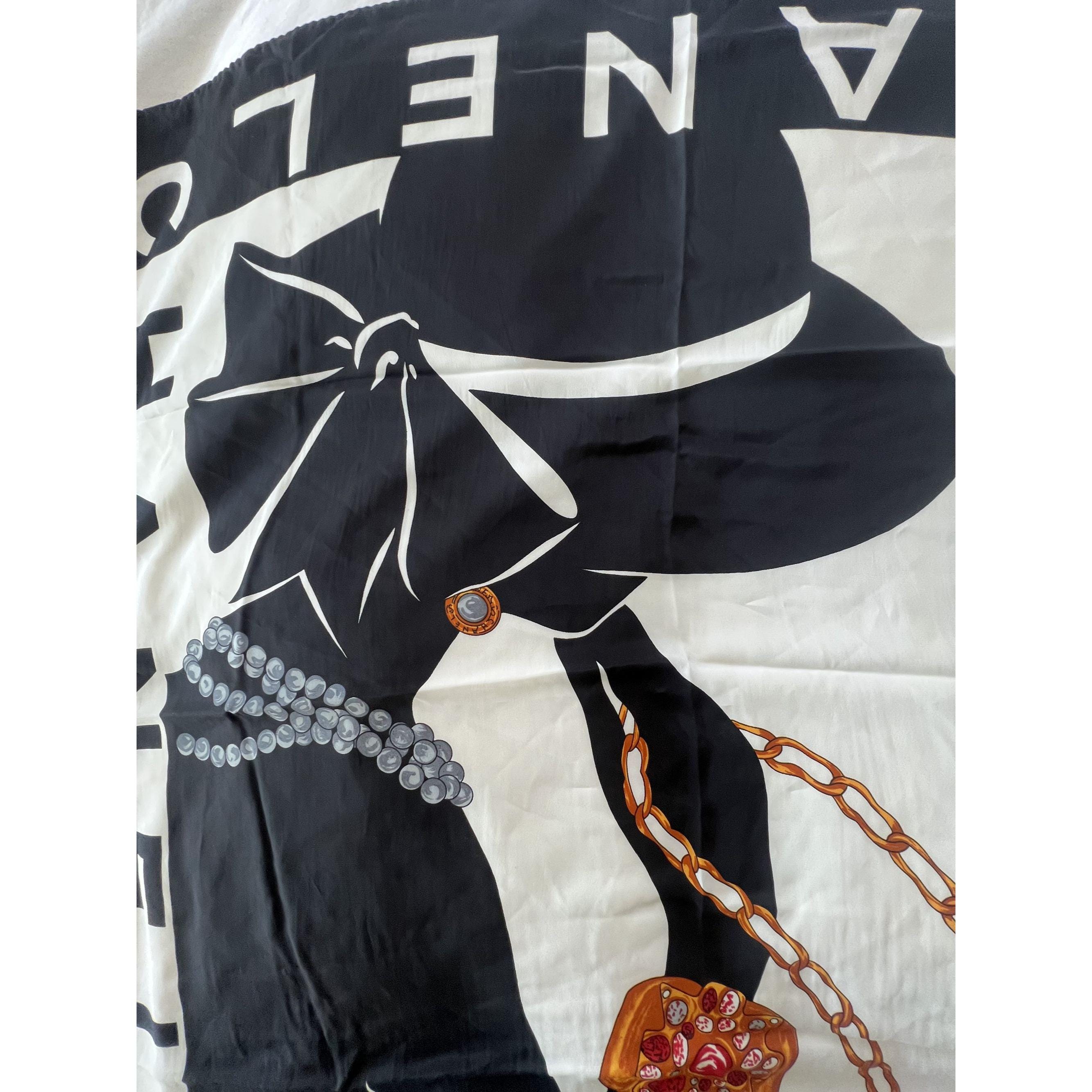 Authentic Chanel Silk Scarf With Elegant Coco Chanel Hat