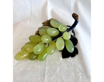 Vintage Italian Alabaster Marble Stone Jade Green Grape Cluster With Stem MCM