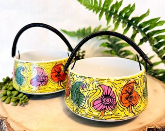 Vintage Retro 1970&#39;s Groovy Bright Multi Colored Trinket Or Serving Bowls