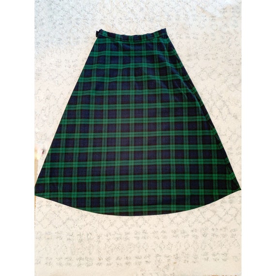 Vintage Navy And Green Long Plaid Skirt - image 5