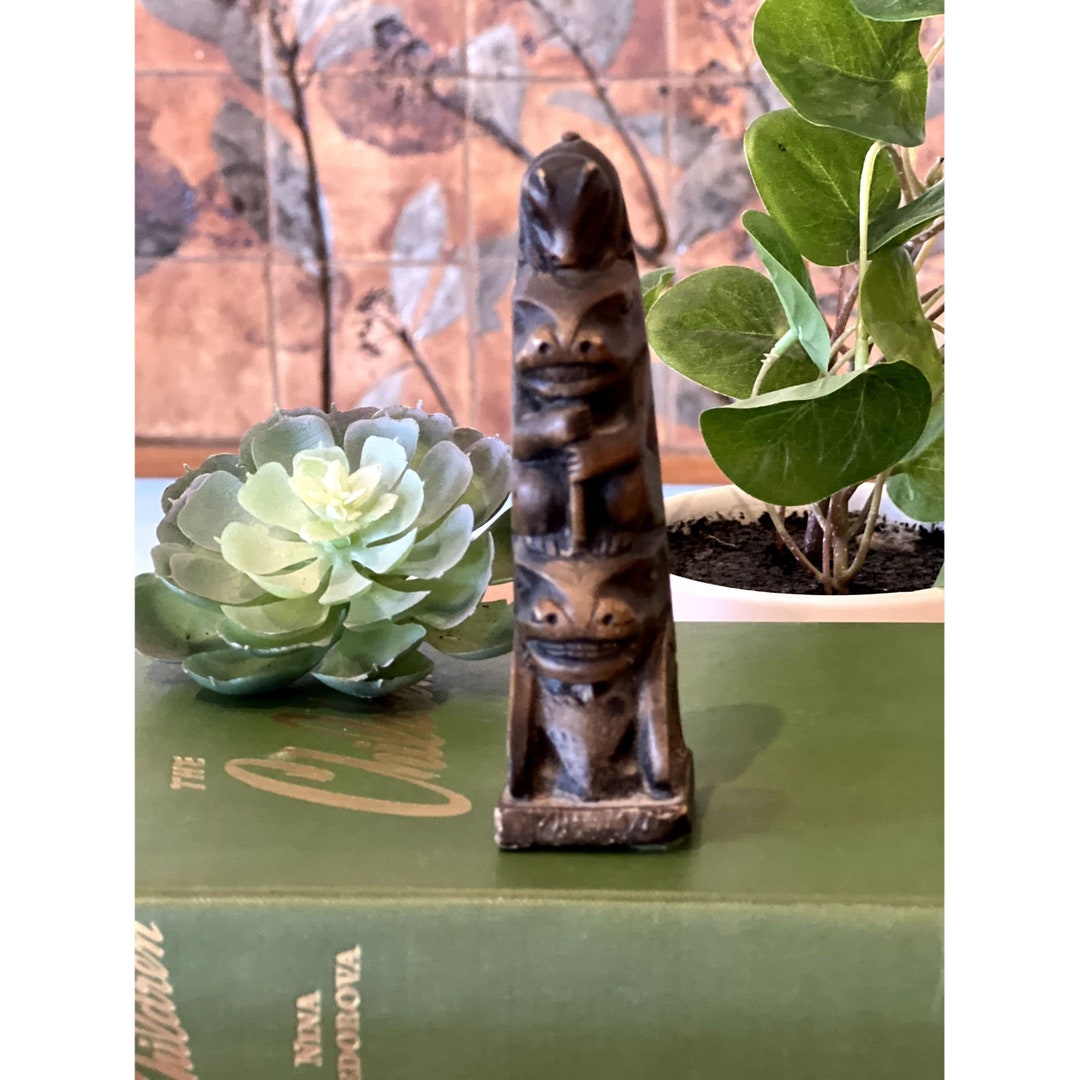 Vintage Northwest Coast Native Haida Carved Argillite 3 Figure Totem ...