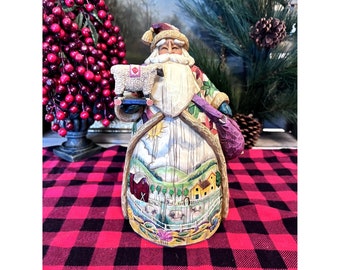 Jim Shore 2003 Christmas Santa &quot;O&#39;er the fields we go&quot; Farm Scene, Quilted Cape with Original Box