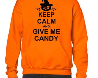 Keep Calm and Give Me Candy Jack O Lantern Trick or Treat Spooky Hoodies for Men