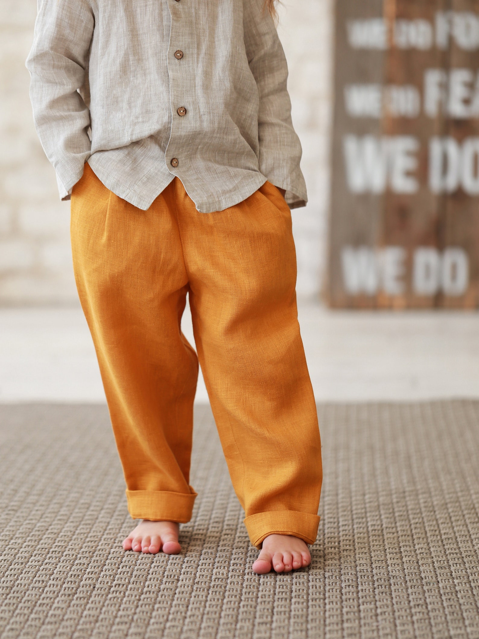 Mustard Linen Kids Pants Linen Boys Pants Linen Girls Pants Etsy
