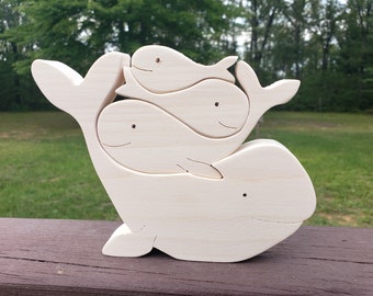 Whale Family Wood Collectible