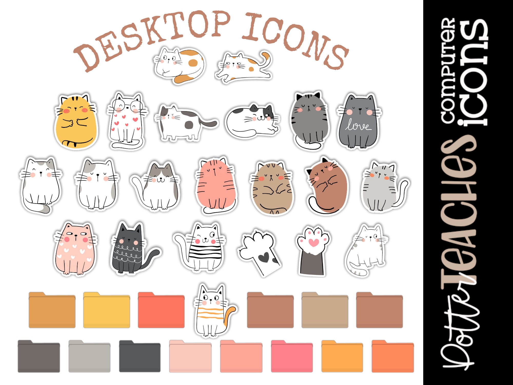 Cute Cat Folder Icons Neutral Denim Windows and (Instant Download