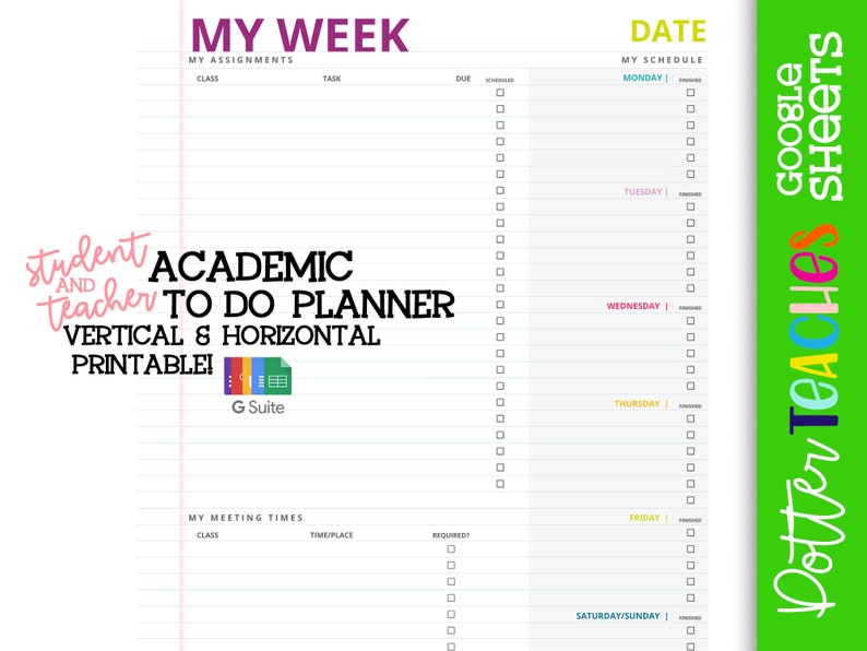 Student & Teacher Academic to Do Planner Google Drive Etsy