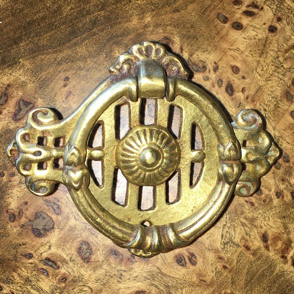 Intricate Art Deco Brass Antique Drawer Handle Ring Pulls