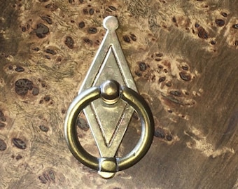 Art Deco Rhomboid Brass Ring Pull Drawer Handle