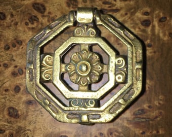 Antiguo vintage latón octogonal anillo victoriano tira del hardware del gabinete