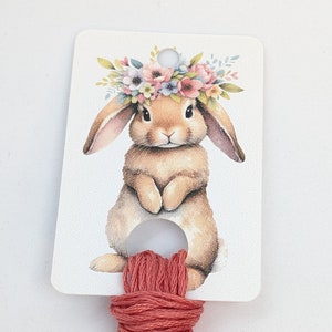 cartes pour fil dentaire, gouttes de fil | Paquet de 12 ou 24 | Lapin de Pâques printanier avec couronne de fleurs