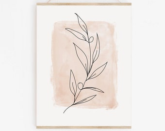 Olive Branch Line Art, Blush Pink Wall Art, Line Art, Minimal Line Drawing, Olive Branch Print, Line Art Poster, Printable Wall Art, Minimal