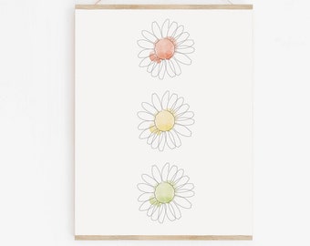 One Line Daisy, Girl Nursery Wall Art, Floral Nursery, Girl Nursery Decor, Flower Nursery Print, Flower Art Girl Room, Nursery Digital Art