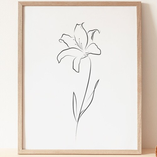Abstract Printable One Line Lily Drawing Minimalist Flower - Etsy