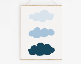 Marineblauwe kwekerij print, wolken print, kwekerij afdrukbare jongen, kwekerij kunst aan de muur, baby jongen prints, digitale download, minimalistische kwekerij decor