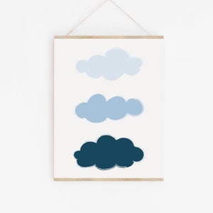Marineblauwe kwekerij print, wolken print, kwekerij afdrukbare jongen, kwekerij kunst aan de muur, baby jongen prints, digitale download, minimalistische kwekerij decor
