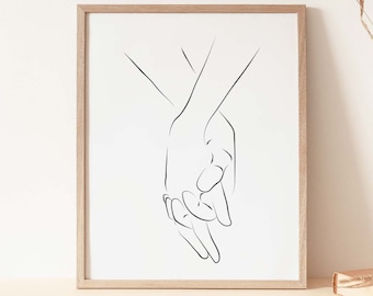 Holding Hands Line Art Print, Line Drawing Poster, Hands Line Art,  Printable, Minimalist Art, Line Poster, Couple Hands Print, Line Sketch