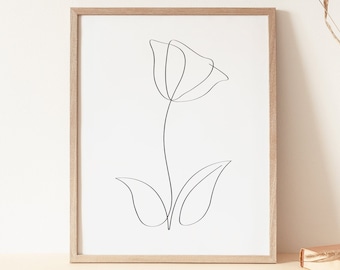 One Line Flower Art, Poppy Line Art, One Line Printable, Poppy Line Drawing, Botanical Wall Art, Minimalist Print, Downloadable Art Print